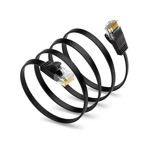 Câble Ethernet CAT6E plat, connecteurs RJ45 plaqués or, cordon de raccordement réseau LAN Internet 1m, câble réseau LAN Cat6 tressé 1 mètre, câble réseau haute vitesse 1Gbps pour routeur, PC, PS4, jeux vidéo et Smart TV (Noir)