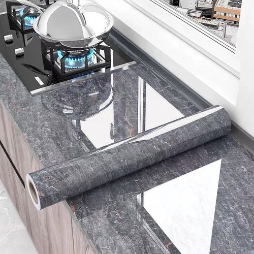 1 rouleau d'autocollants muraux imperméables et résistants à l'huile pour la cuisine, motif marbre gris