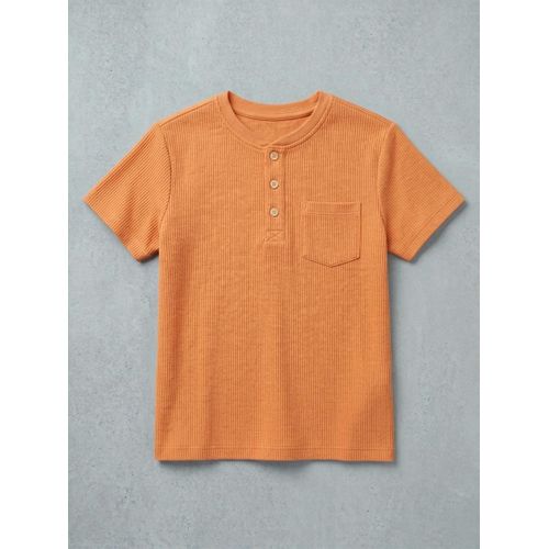 T-shirt Col Tunisien en Maille Nervurée – Terre Cuite avec Poche Poitrine - 8 ans