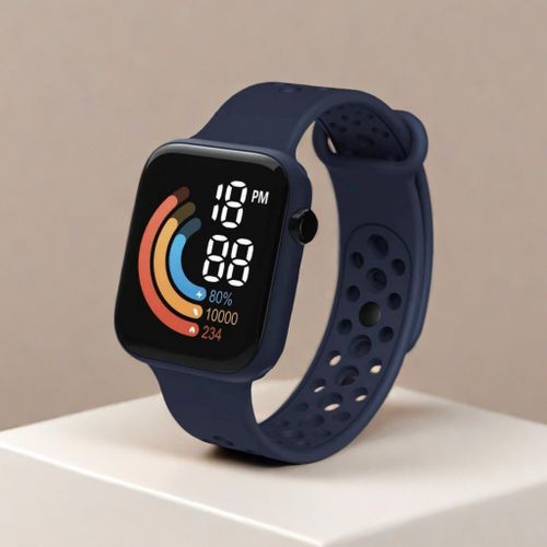 Montre Digitale Multifonction LED à Bracelet Perforé pour Étudiants - Cadeaux pour Femmes et Hommes - Bleu
