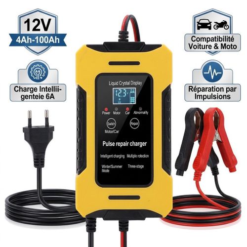 Chargeur De Batterie De Voiture Automatique Et De Réparation Intelligente 12v 6A/ 200W avec Écran LCD et Fonction Réparation par Impulsion (Pulse Repair) pour Voiture et Moto