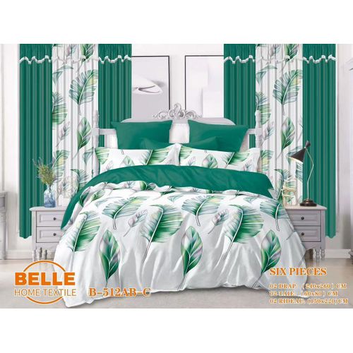 Lot Complet 6 Pièces : 2 Draps + 2 Taies + 2 Rideaux – Design Élégant et Confort Assuré