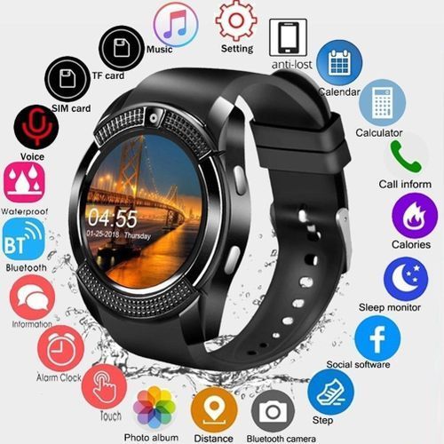 Montre Connectée - SIM - Bluetooth - Carte Mémoire - Camera - Noir