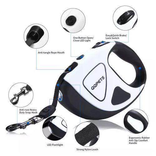 LAISSE RETRACTABLE BLANC-NOIR ANIMAUX DE COMPAGNIE