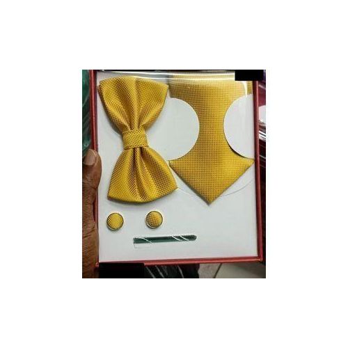 Coffret Accessoires Cravate + Pince + Nœud Papillon + Pochette + Bouton De Manchettes - jaune