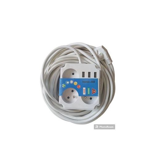Multiprise Ralonge Électrique 10 Mètres 3 Prise + USB