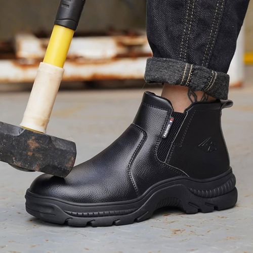 Chaussure de Sécurité Montante en Cuir Imperméable -sans Lacets Design Sobre et Élégant.