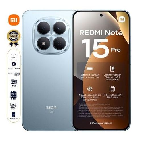 Redmi Note 15 Pro Neuf - 8 GB - 256 GB - Amoled - 200Mpx - 6500Mah-12 Mois de Garantie