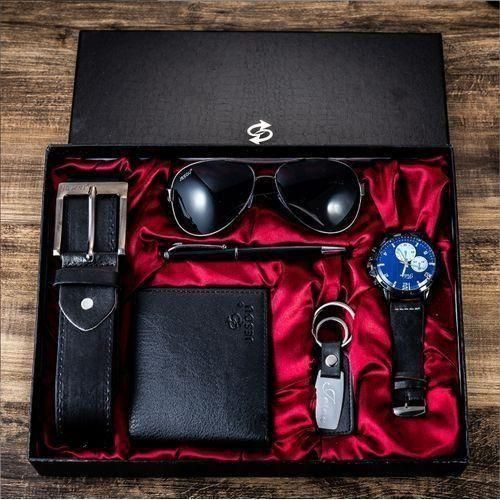 Ensemble De 6 Cadeaux Boutique Pour Hommes, Montre-bracelet, Lunettes, Ceinture, Portefeuille, Stylo, Cadeaux