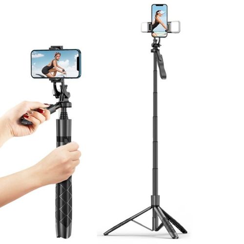 Trépied Perche Selfie Bluetooth 1.75m Ultra-Long - Rotatif 360°, Poignée Anti-Secousse & Télécommande Sans Fil