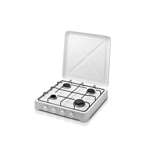 Cuisinière De Table 4 Feux Avec Couvercle Strié En Inox - Blanc