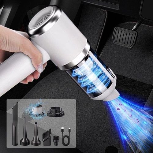 Aspirateur Compact Léger Agile Portable Blanc Aspiration 5000Pa 120W Usb Rechargeable pour Voiture Maison Sofa Poils d'Animaux Multi-Accessoires Longue Autonomie Rangement Facile
