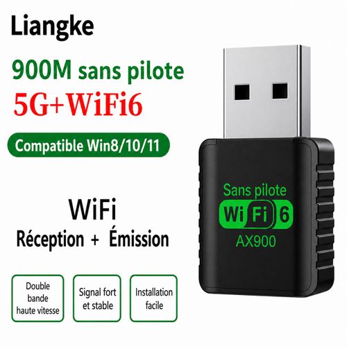Adaptateur USB WiFi 6 AX900 – Double Bande 2.4G/5G – 900 Mbps – Driver Free – Signal Puissant – Idéal PC & Laptop