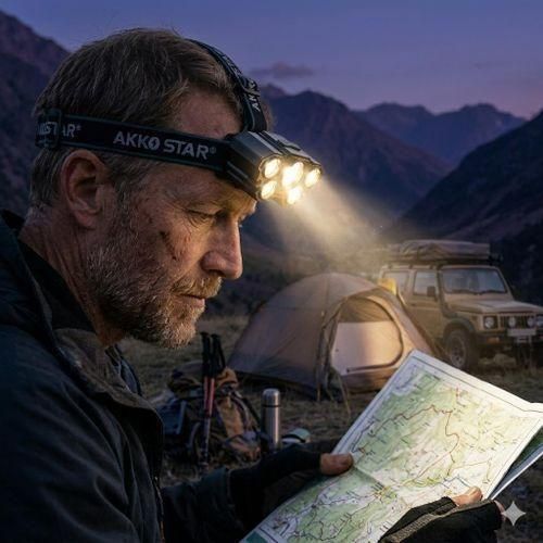 Lampe Frontale LED Ultra Puissante À 5 Projecteurs AK506572 - Lampe Frontale Rechargeable 800mAh Économe Pour Camping, Pêche Et Travaux