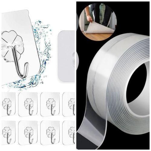 12 Accroches Mural + Ruban Adhésif 5M_ blanc