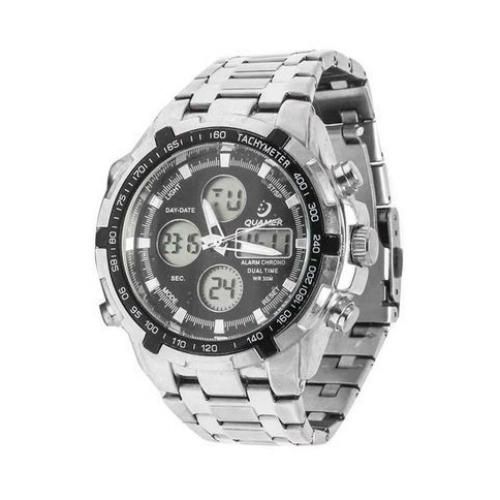 Montre Dual Chrono Analogique Et Numérique Quamer Gris Fond Noir