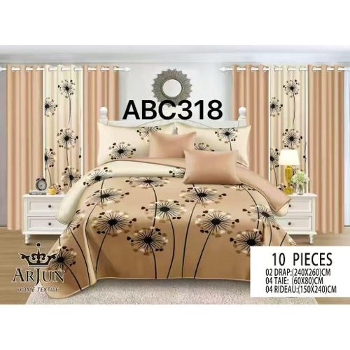 ARJUN Draps De Lit 3 Places, 2 Draps, 2 Taies 2 Rideaux