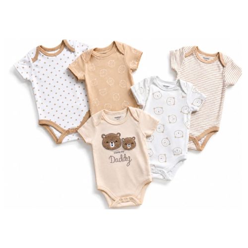 Lot de 5 Barboteuses Bébé Mixtes - Coton Doux Premium - 6 à 9 Mois - Motifs Ourson, Étoile et Rayures -Multicolore