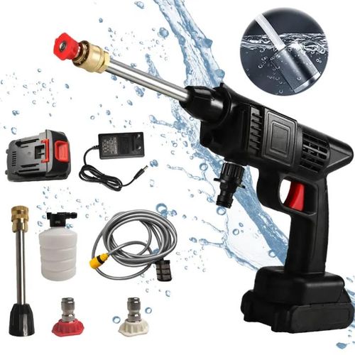 Pistolet pulvérisation eau haute pression portable sans fil (Avec 2 batterie lithium de 48V) pour lavage de voiture moto vélo arrosé les plantes etc