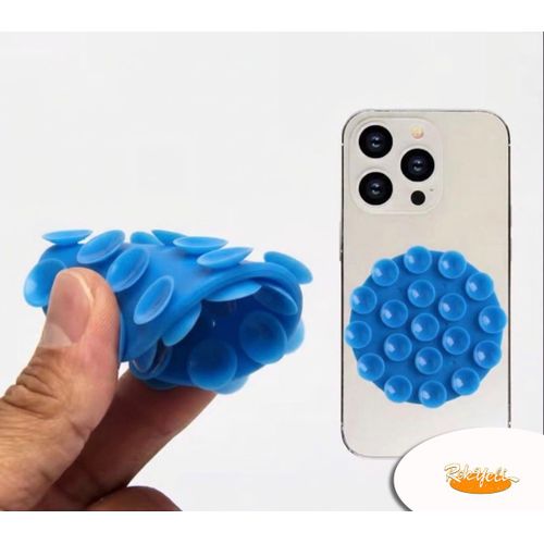 Support Téléphone Universel en Silicone à Ventouses ronde – Fixation Forte pour Smartphone, Mains Libres, Réutilisable -Accessoires pour Téléphone portable(Bleu)