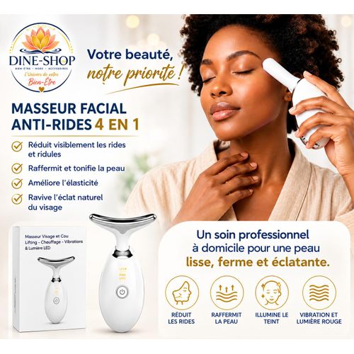 Appareil de Massage Visage et Cou 3-en-1 – Luminothérapie LED 7 Couleurs, Vibrations et Rechargeable - Anti-Âge, Raffermissant, Lifting et Teint Éclatant.