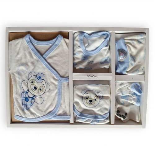 Coffret de naissance bleu blanc en coton