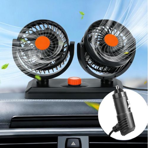 Ventilateur De Voiture Electrique Double Tête DC 24V, Rotation Réglable à 360°, Compatible Avec Voitures, Camions, Fourgonnettes Et SUV - 2 Vitesses