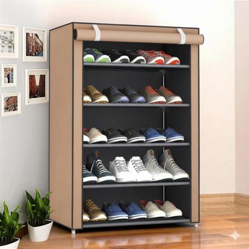 Armoire à chaussures à 5 niveaux en une seule rangée - Marron