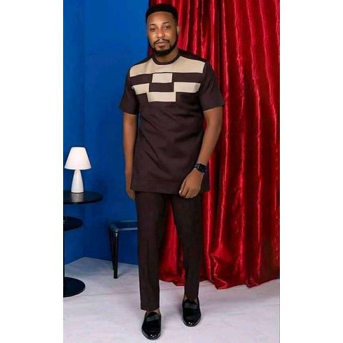 Ensemble Tunique Homme Manche Courte De Couleur Marron