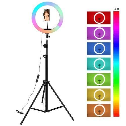 10 Pouces RVB Selfie Ring Light Avec Trépied Et Support De Téléphone Portable, Dimmable LED Desktop Beauty Selfie Light Avec Télécommande Pour YouTube Video Live Stream Makeup HP