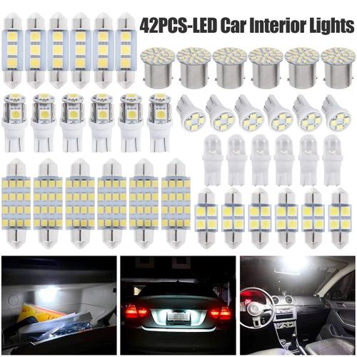 Lot de 42 ampoules LED pour éclairage intérieur de voiture – Culot T10, 6000 K, technologie SMD – Ampoules de remplacement pour plaque d'immatriculation et liseuses – Lumière blanche effet Xénon