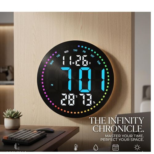 Horloge Calendrier Numérique Ronde – Affichage Date & Jour – Design Moderne Salon