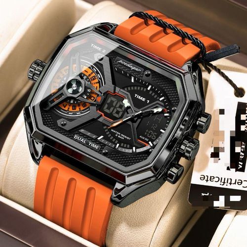 Montre Homme CADRAN NUMERIAUE ET AIGUILLE E106 ORANGE