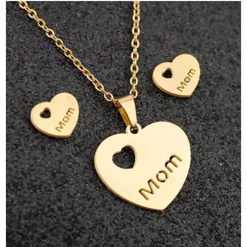 Chaîne femme Doré 45cm En Acier Inoxydable Pendentif coeur gravé Mom idéal cadeau pour fête des mères saint valentin, anniversaire, mariage