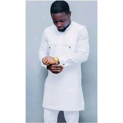 Ensemble Tunique Homme Manche Longue De Couleur Blanche