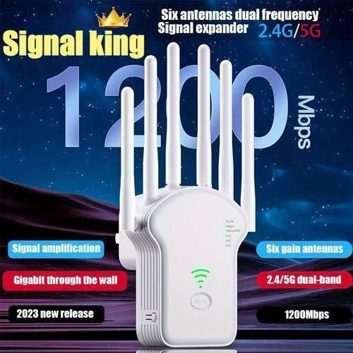 Répéteur Wi-Fi 1200 Mbps à 6 Antennes – Amplificateur de Signal Double Bande 2.4G/5G – Signal King