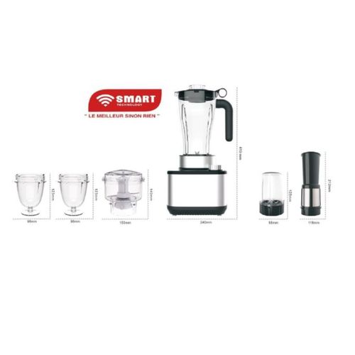 Blender Multifonctions 5 en 1– STPE-8036P – Bol Incassable & Résistant à l'eau – 600W – 2L – Moteur en Cuivre Pur – Gris