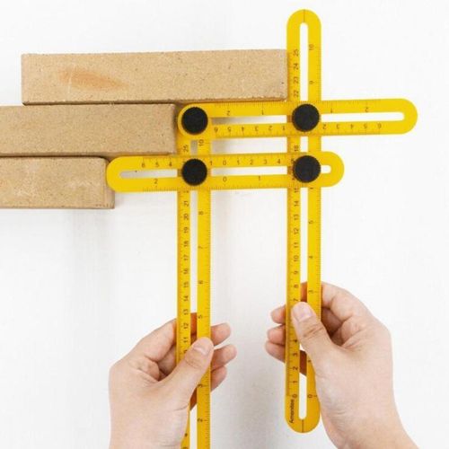 Regle de mesure multi-angle, outil de gabarit pliable amenitee, multiplicateur d'angle carrelage, regle de tracage pliante menuisier, duplicateur d'angle abs jaune, regle a glissiere brique pave, pochoir decoupe parquet tuyau.