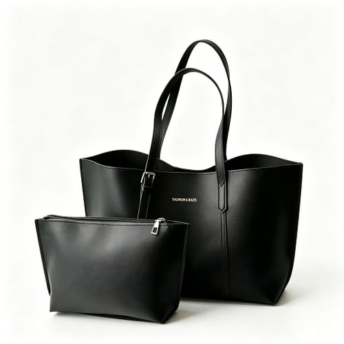 Sac Tote Femme Grande Capacité 2-en-1, Sac à Main Épaule en Cuir PU Noir avec Pochette, pour Travail et Quotidien