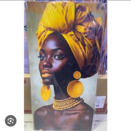 Tableau décoratif Reine Africaine au turban toile tendu sur châssis (prêt à poser)
