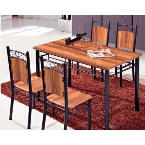Ensemble Table à Manger Moderne - 4 Places - Bois Effet Noyer et Métal Noir