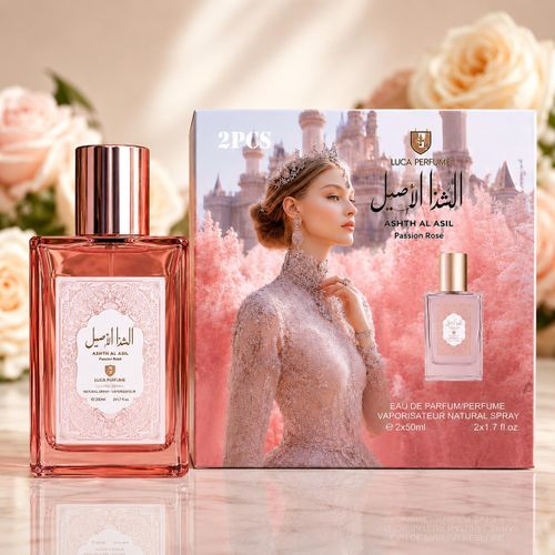 LUCA PERFUME ASHTH AL ASIL Passion Rosé – Eau de Parfum Femme, Coffret 2 x 50 ml, Parfum Floral Longue Tenue, Notes de Rose Élégantes, Idée Cadeau Femme