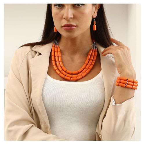 Red Necklace Set Beaded Three-Piece Multi-Layered Necklace set Bohemian for Women