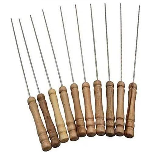 Lot De 12 Piques Pour Brochette De Barbecue Inox - Marron/Argenté