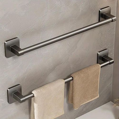 1 porte-serviettes gris, support mural sans perçage pour salle de bain, barre de rangement pour serviette de toilette à une seule barre, support robuste à une seule barre, gain de place pour la salle de bain, convient à la maison et à la cuisine