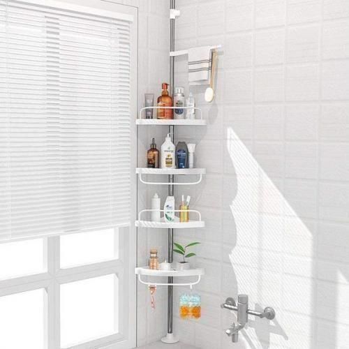 Étagère d'angle télescopique pour salle de bain avec panier de douche