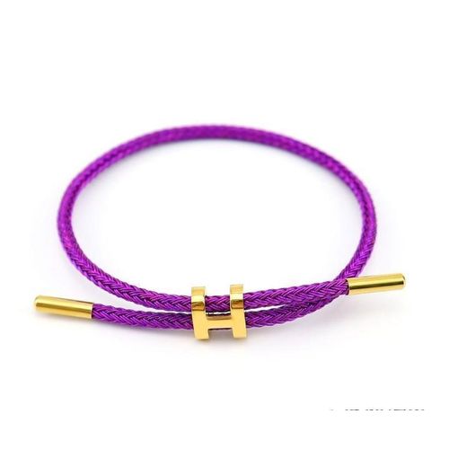 Bracelet Homme violet bordé Doré En Acier Inoxydable Pendentif H idéal cadeau de saint valentin, anniversaire, mariage, baptêmes