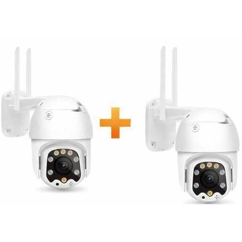 LOT DE 2-Caméra De Surveillance Full HD , Rotatif-360-90°, Haut parleur , Alarme Wifi 2mp, Vision Nocturne, Couleur, Suivi Humain Automatique, Vidéosurveillance catalogue guide d'installation inclus - Facile a installer Scanner QR CODE application