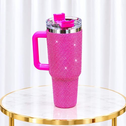 Gobelet isotherme en acier inoxydable, avec poignée, tasse à café en métal pour glaçons, verre à strass en cristal, style mode