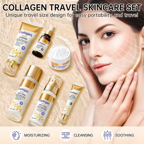 Coffret de Soins du Visage Anti-Âge au Collagène (6 Pièces) - Format Voyage / Travel Skincare Set